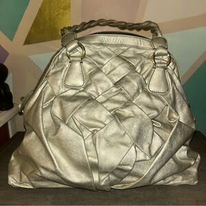 VALENTINO, GARAVANI GOLD NAPPA LEATHER, COUTURE, BRAIDED TOTE BAG